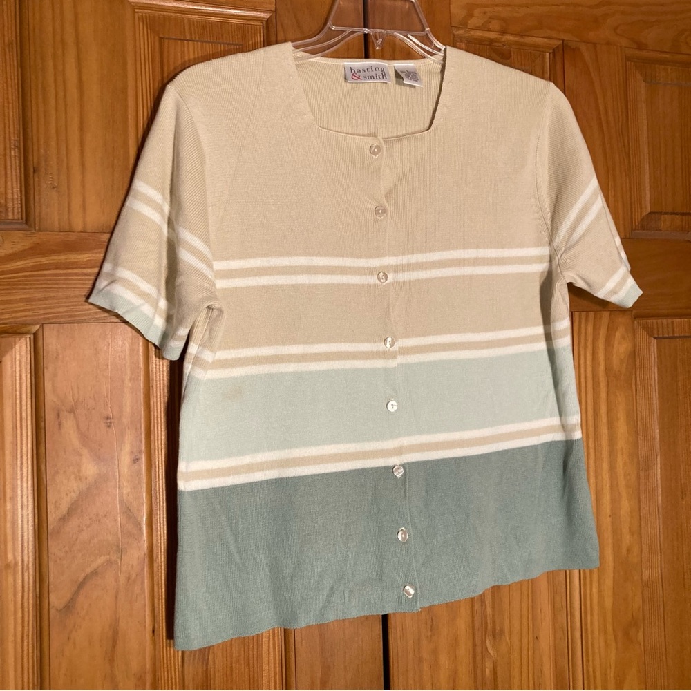 NWOT Hasting & Smith Vintage 80s 90s Top Sweater Short Sleeve Tan Green Size L